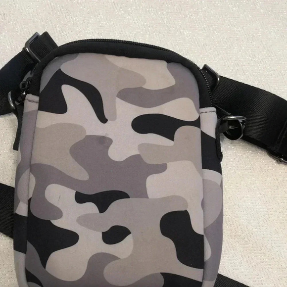 Haute Shore crossbody bag.  Grey/black camo design with rainbow stripe on front. - Picture 4 of 7